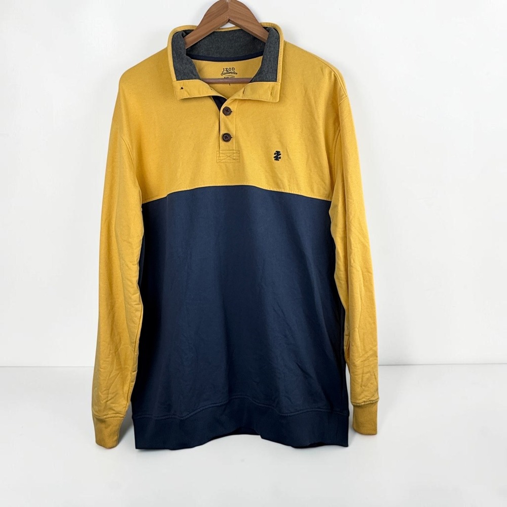Izod Saltwater Mens Colorblock Yellow Navy 45FK112700 Large - Picture 2 of 8